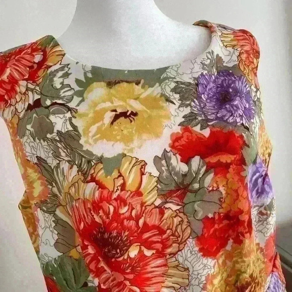 Danny & Nicole Sleeveless Gold Floral Pleated Pocket Flare Midi Dress 10 Large - Picture 4 of 7